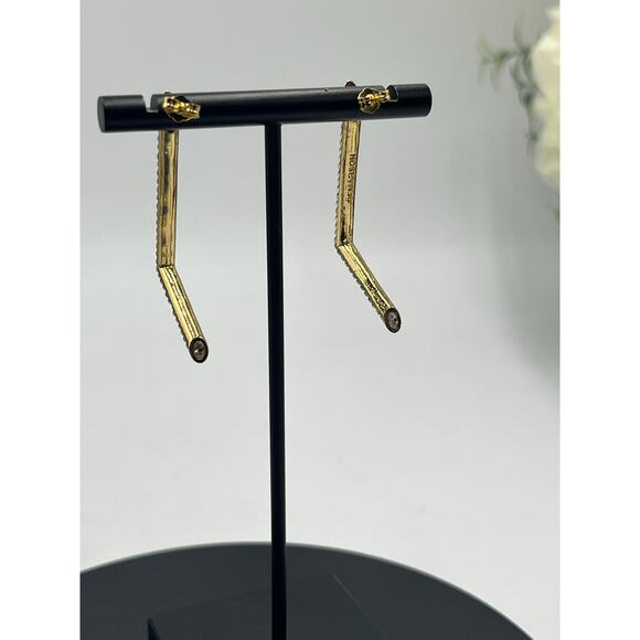 Demarson Yana Angular Pave Swarovski Crystal Gold Plated Front Part Earrings - Picture 7 of 10